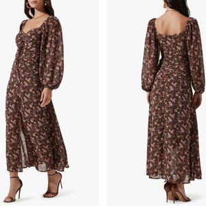 ASTR THE LABEL Sweetheart Neck Long Sleeve Midi Dress